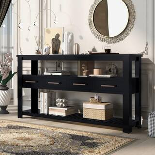 62.2 in. Black Rectangle Wood Console Table with 4 Drawers and 2 Shelves | The Home Depot