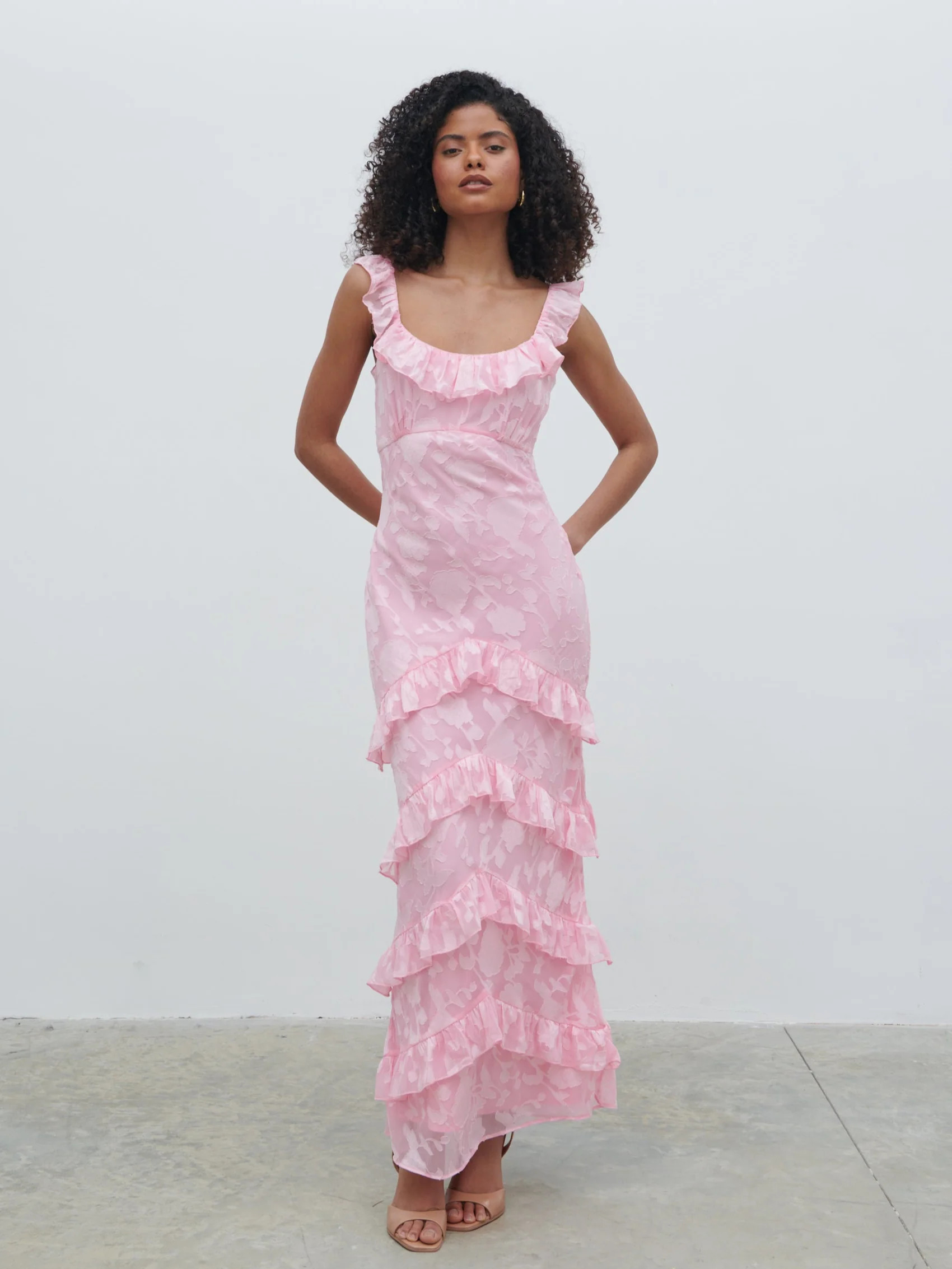 Novie Ruffle Jacquard Maxi Dress | Pretty Lavish (UK)