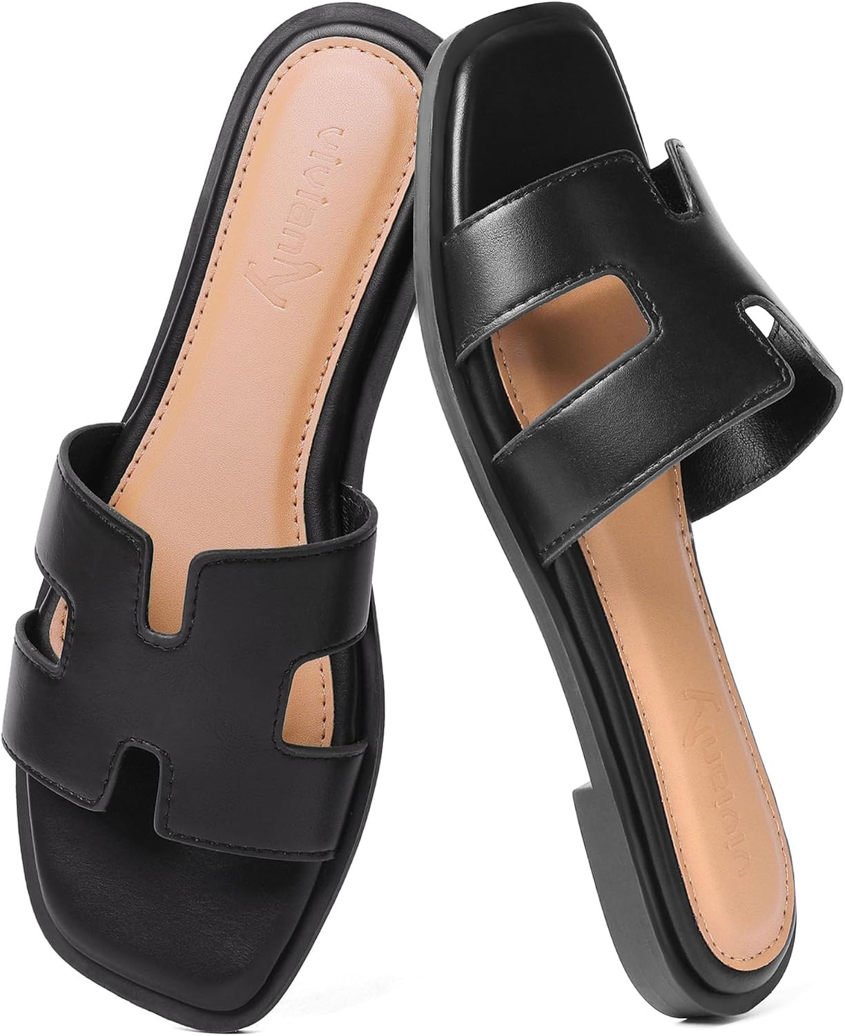 vivianly Women's Square Open Toe Flat Sandals Comfortable Slip On Slides Casual Dressy Summer Shoes | Amazon (US)