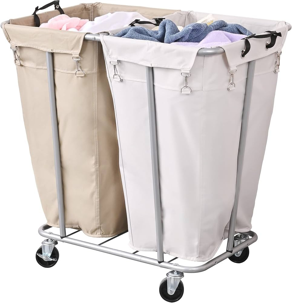 PLKOW Laundry Cart with Wheels 280L Large Laundry Sorter 2 Section for Commercial/Home, Rolling L... | Amazon (US)