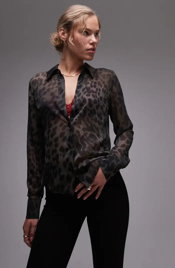 Topshop Semisheer Georgette Button-Up Shirt | Nordstrom | Nordstrom