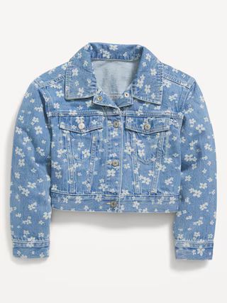 Cropped Floral-Print Jean Trucker Jacket for Girls | Old Navy (US)