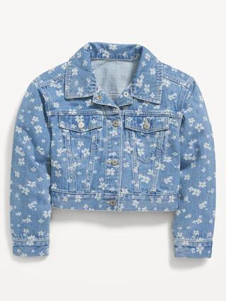 Cropped Floral-Print Jean Trucker Jacket for Girls | Old Navy (US)