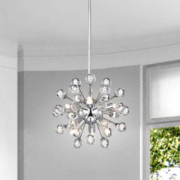 Clara Mini Pendant Modern 6-light Chrome Sputnik Clear Crystal Balls Chandelier | Bed Bath & Beyond