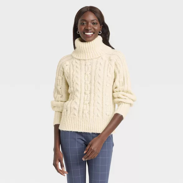Women's Turtleneck Cable Knit Pullover Sweater - A New Day™ | Target