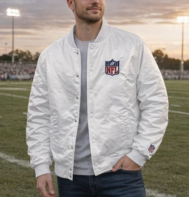 New NFL Official Team M Varsity Bomber Jacket Mens White Out Quilted Unisex $130 | eBay US