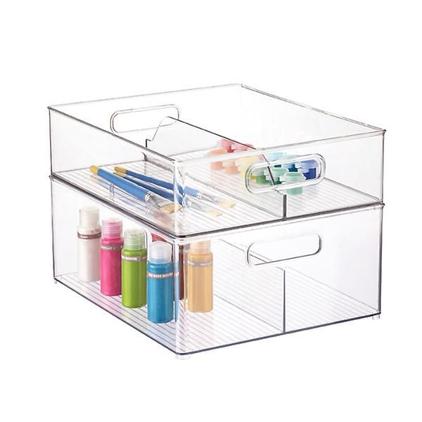 iDesign Linus Clear Divided Stackable Bins with Handles | The Container Store