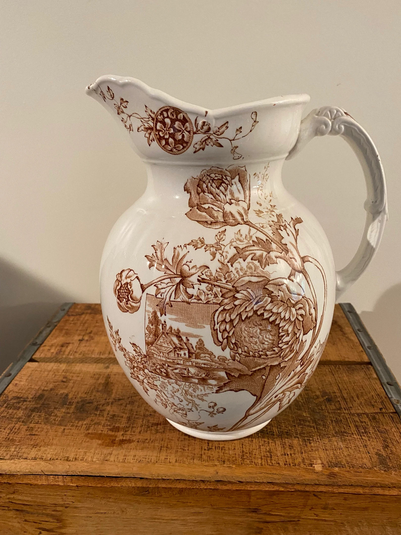 Antique F. Winkle & Co Brown Transferware Pitcher England 11.5" Tall | Etsy (US)