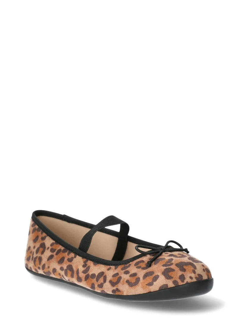 Wonder Nation Little Girls and Big Girls Leopard Bow Ballet Flat Shoes | Walmart (US)