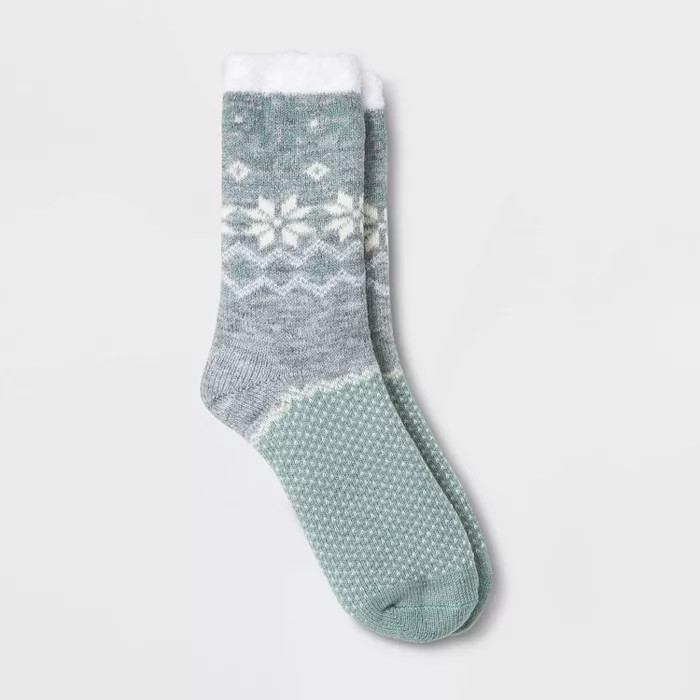 Women's Snowflake Double Lined Cozy Crew Socks - A New Day™ Heather Gray/Blue 4-10 | Target