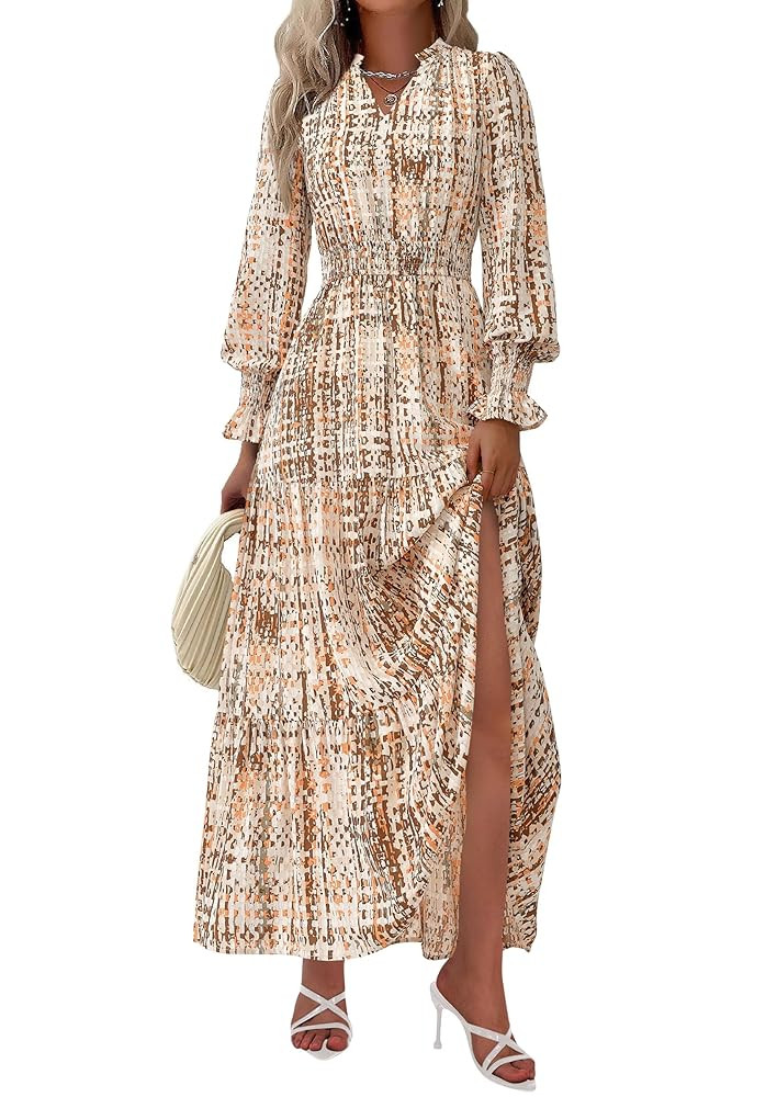 PRETTYGARDEN Women's Floral Maxi Dress 2025 Fall Long Sleeve V Neck Casual A Line Long Flowy Boho... | Amazon (US)