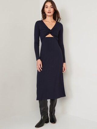 Fit & Flare Twist-Front Cutout Midi Dress for Women | Old Navy (US)