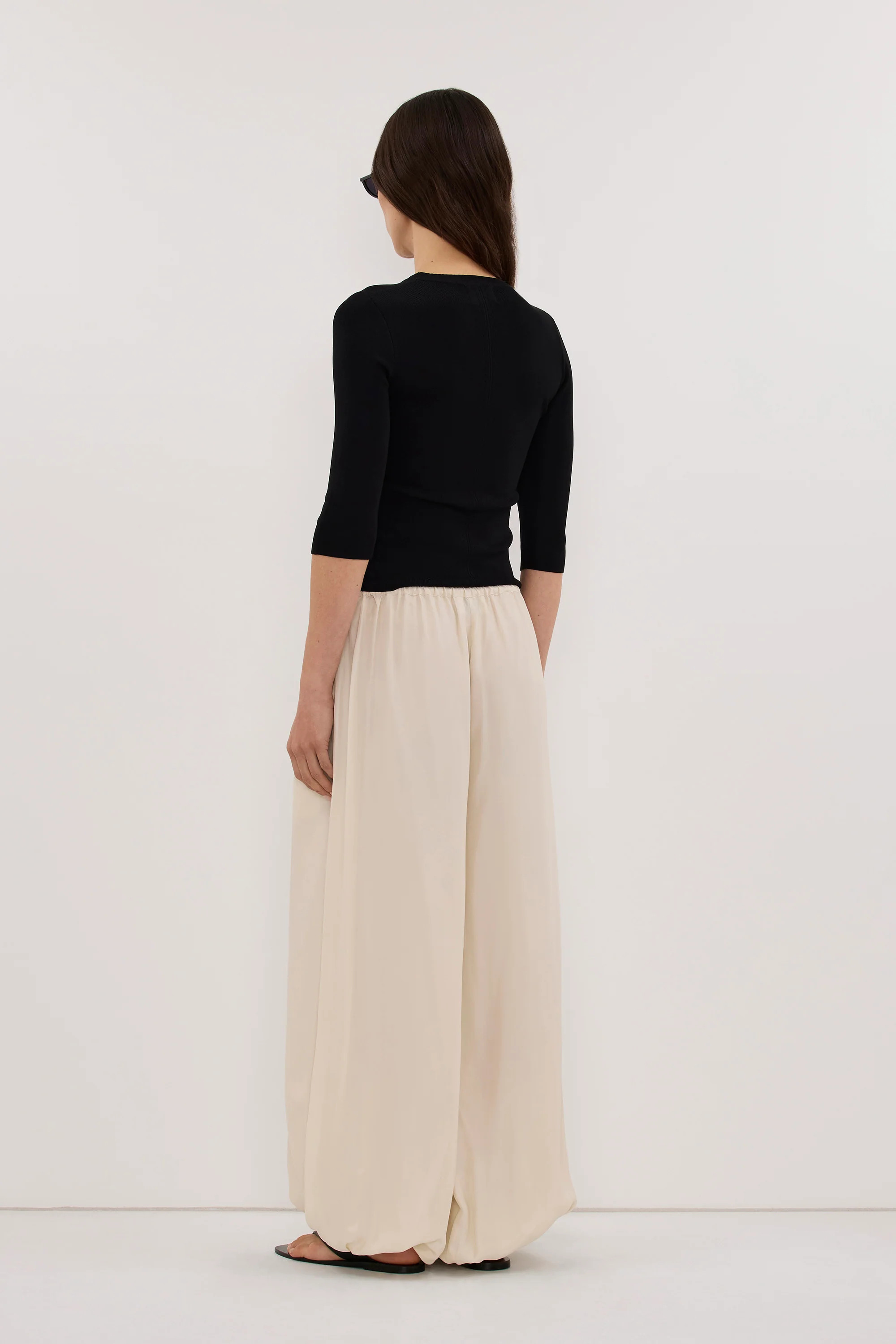 SILVIA BLACK 3/4 SLEEVE KNIT TEE | DISSH