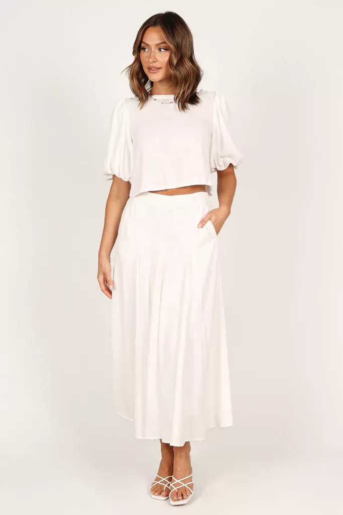 GEMIMA WHITE LINEN MIDI SKIRT curated on LTK