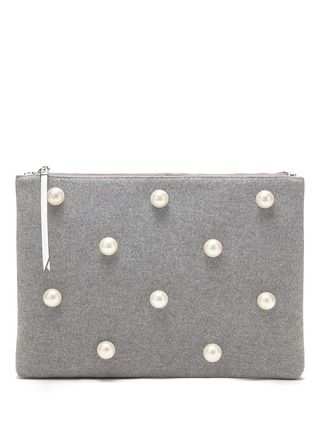 Banana Republic Womens Large Zip Pouch With Pearls Gray Texture Size One Size | Banana Republic US