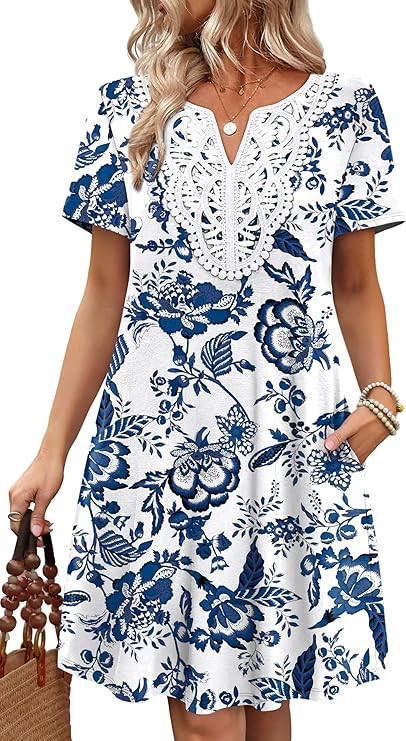 WIHOLL Summer Dresses for Women Casual Tshirt Dress Wedding Guest Dresses Short Sleeve Fashion Be... | Amazon (US)
