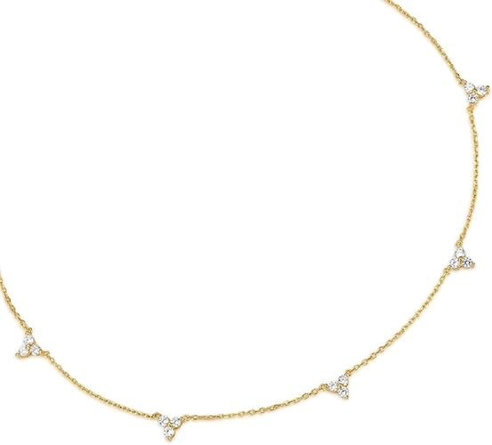 espere Sterling Silver Triple Cubic Zircon Stones Cluster Choker Chain Necklace 14-16 Inch, 3 Col... | Amazon (US)