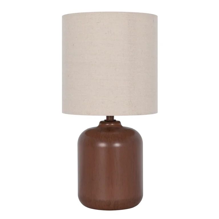Mainstays 12.75 inch Mini Faux Wood Lamp with 6.5 x 6.5 x 6.5 Oatmeal Linen Shade | Walmart (US)