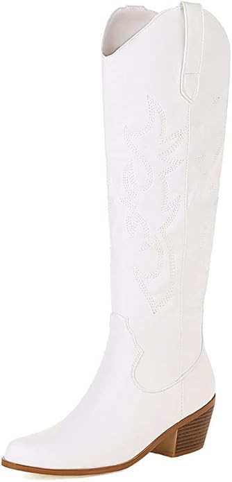 Vimisaoi Cowboy Boots for Women, Fashion Retro Pointed Toe Pull On Wide Calf Long Tall Block Chun... | Amazon (US)