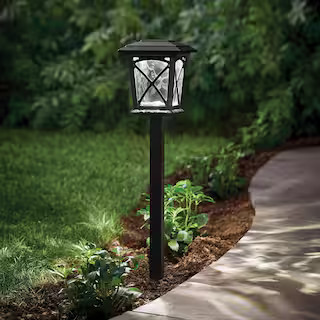 Hampton Bay Black Springs 35 Lumen Low Voltage Black Integrated LED Weather Resistant Path Light ... | The Home Depot