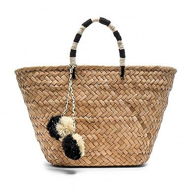 Pompom Grass Straw Beach Bag Summer Women Big capacity shoulder Bag Lady Tote with Tassel Girls Caus | Amazon (US)