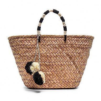 Pompom Grass Straw Beach Bag Summer Women Big capacity shoulder Bag Lady Tote with Tassel Girls Caus | Amazon (US)