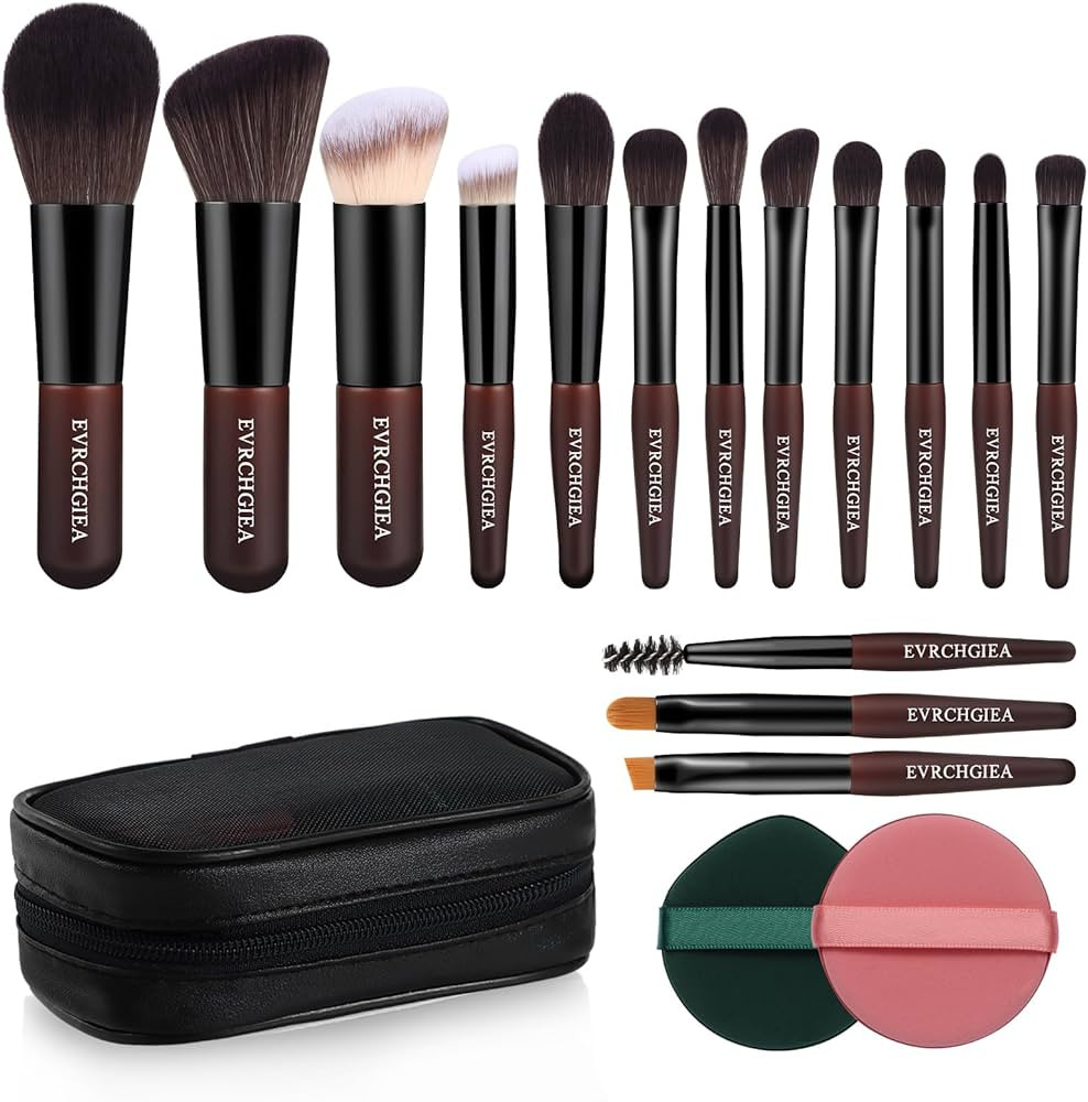 Travel Makeup Brush Set, 15 pcs Mini Makeup Brushes and 2 Puff for Foundation, Powder, Eyeshadow,... | Amazon (US)