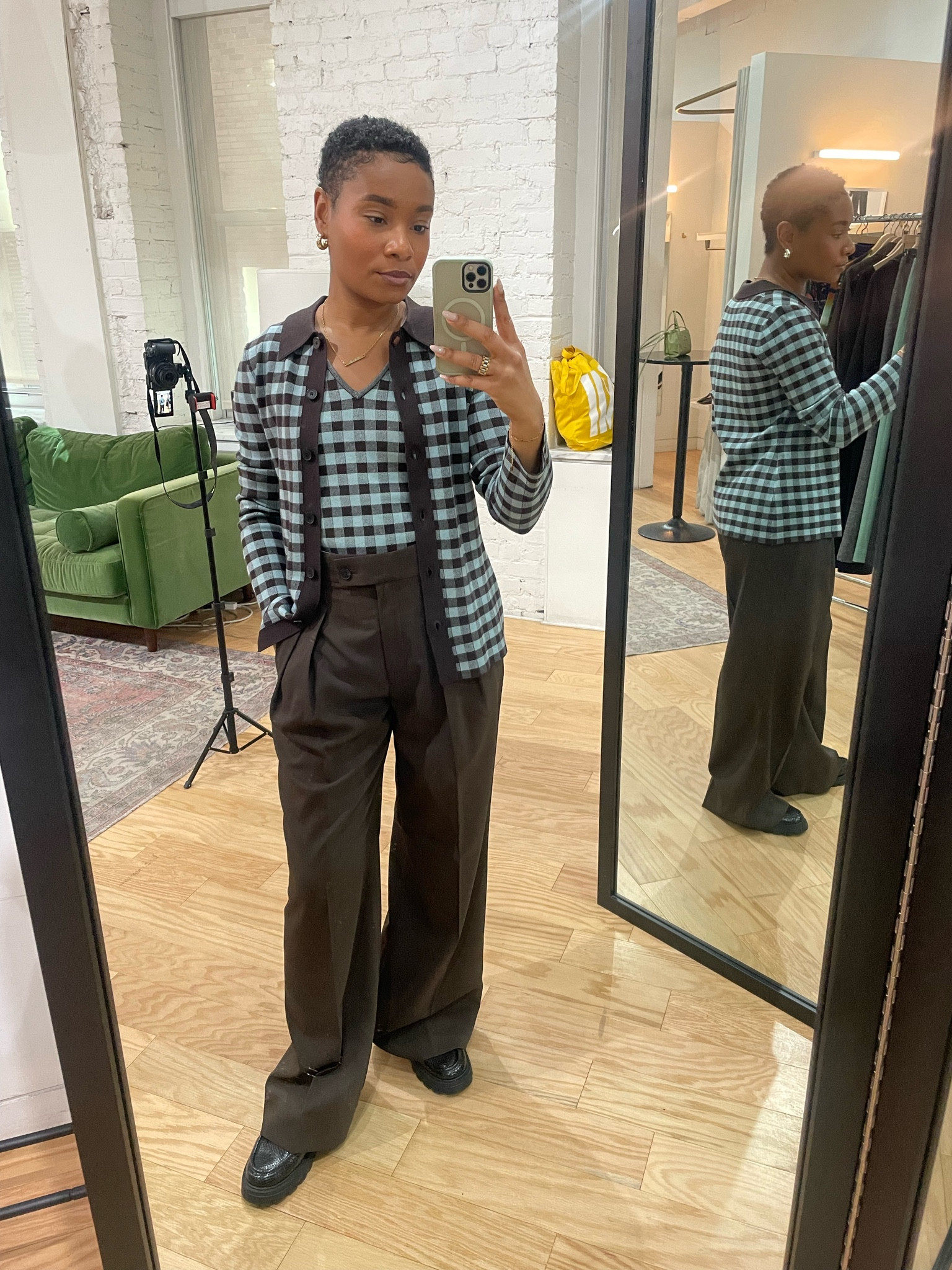 Chocolate brown has been growing on me! These pants are super comfy but very long and need to be hemmed. I would suggest sizing down in the pants and the tank. The button up knit top is true to size for me! 

#LTKStyleTip #LTKSeasonal