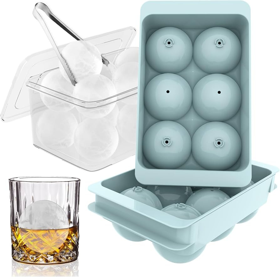 WIBIMEN Large Ice Cube Tray, 1.9IN Whiskey Ice Mold, 2 Pack Sphere Ice Cube Mold with Bin&Tong, L... | Amazon (US)