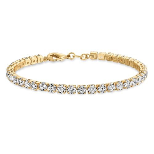 Bling Jewelry Traditional Bridal 12.00 CT Prong Basket Set Solitaire Round Cubic Zirconia AAA CZ Tennis Bracelet For Women 14K Gold Plated 7.5 Inch | Amazon (US)