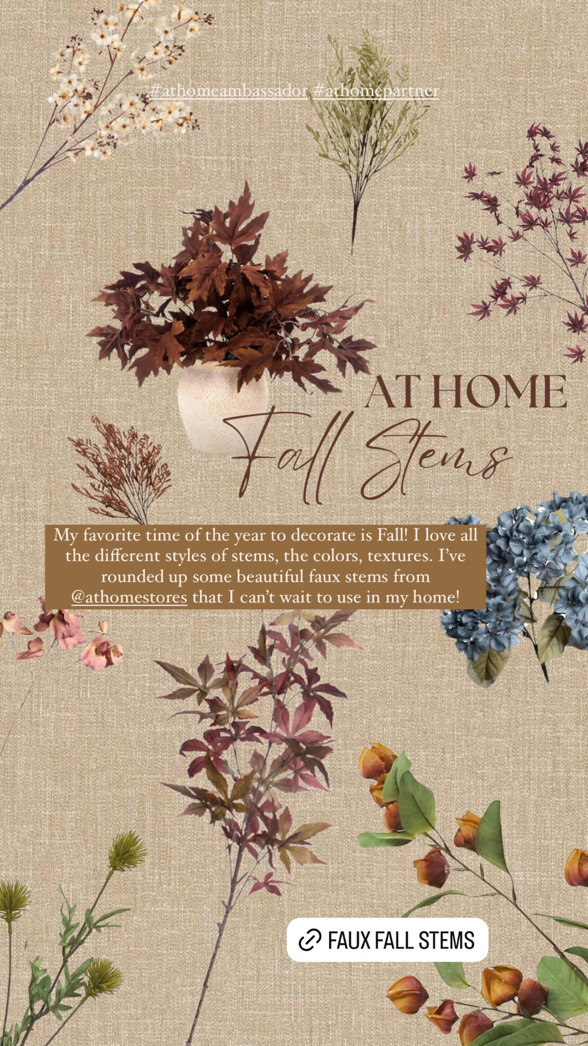 My favorite time of the year to decorate is Fall! I love all the different styles of stems, the colors, textures. I’ve rounded up some beautiful faux stems from @athomestores that I can’t wait to use in my home! LTK link: faux fall stems #athomeambassador #athomepartner

#LTKSeasonal #LTKhome #LTKstyletip
