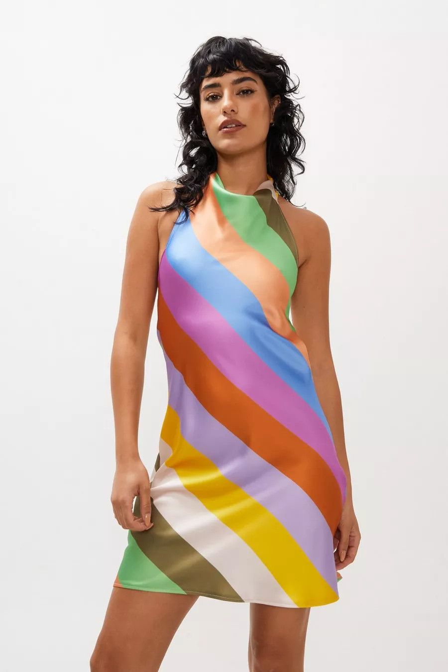 Stripe Satin Halterneck Mini Dress | Nasty Gal UK (+IE)