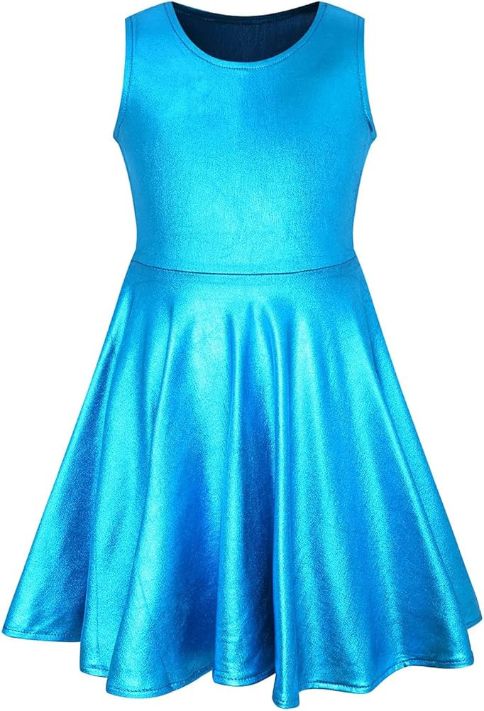 Luckygal Girls Metallic Dresses Sparkly Shiny Party Twirl Dress Sleeveless Outfits | Amazon (US)