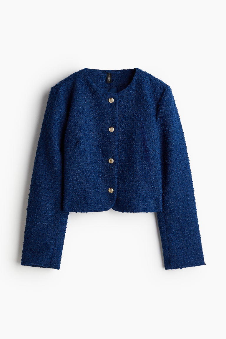 H & M - Short Bouclé Jacket - Blue | H&M (US + CA)
