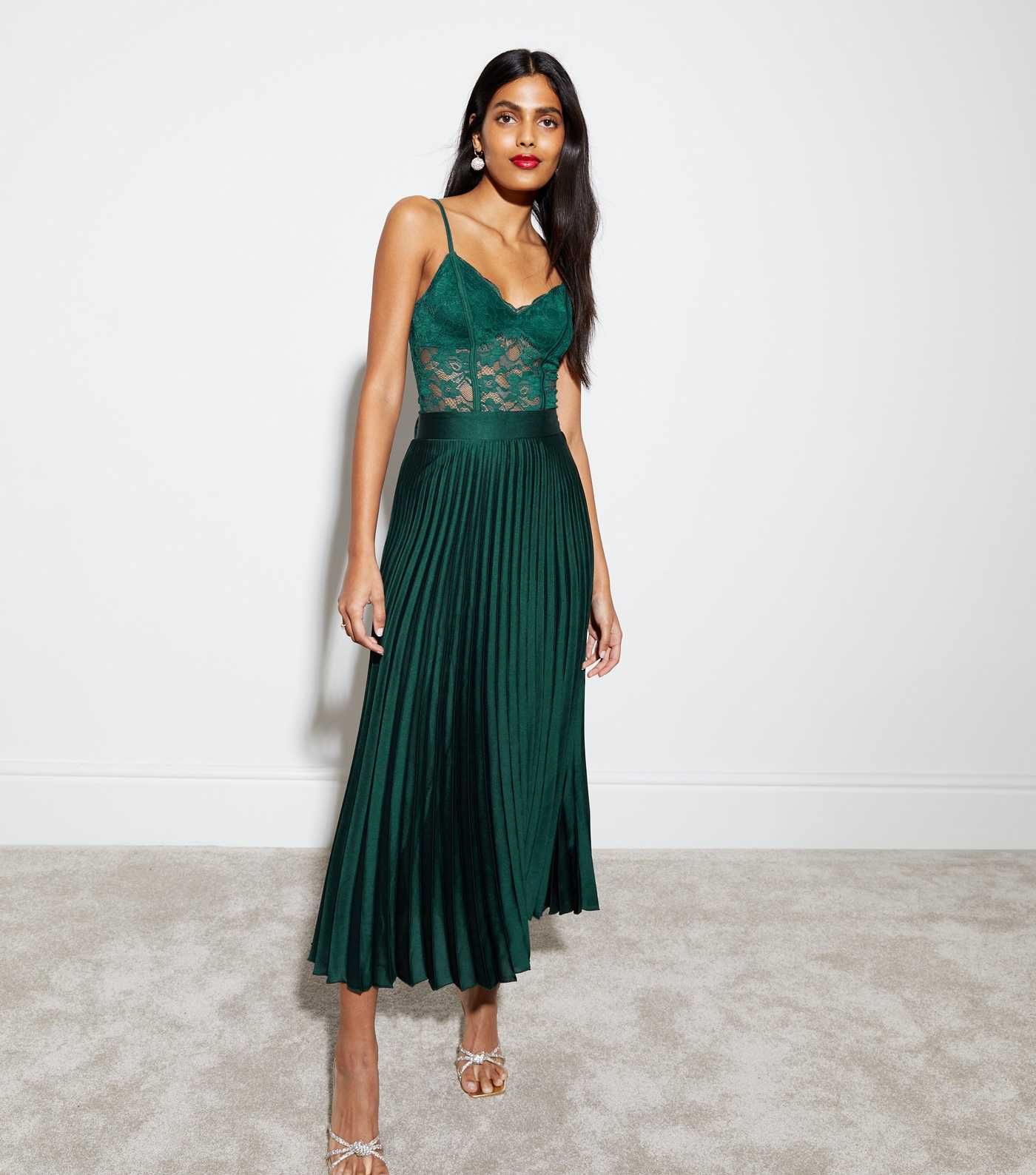 Dark Green Satin Pleated Midi Skirt
						
						Add to Saved Items
						Remove from Saved Items | New Look (UK)