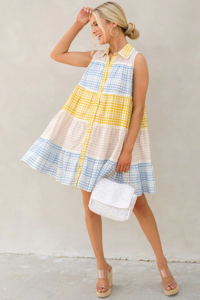 Walking With You Blue Multi Gingham Dress | Red Dress 