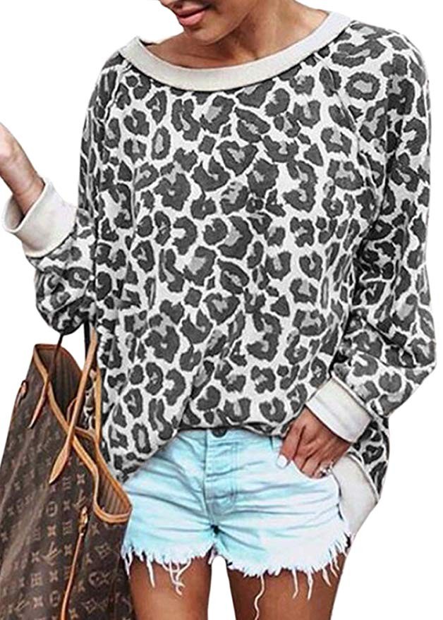ECOWISH Women's Camouflage Print Casual Leopard Pullover Long Sleeve Sweatshirts Top Blouse | Amazon (US)