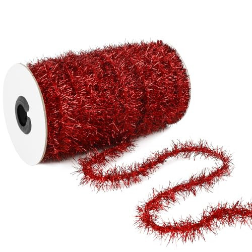Red Tinsel Christmas Tree Garland - 50 Yards Sparkly Garlands for Christmas, Halloween, Birthday & Xmas Decorations | Amazon (US)