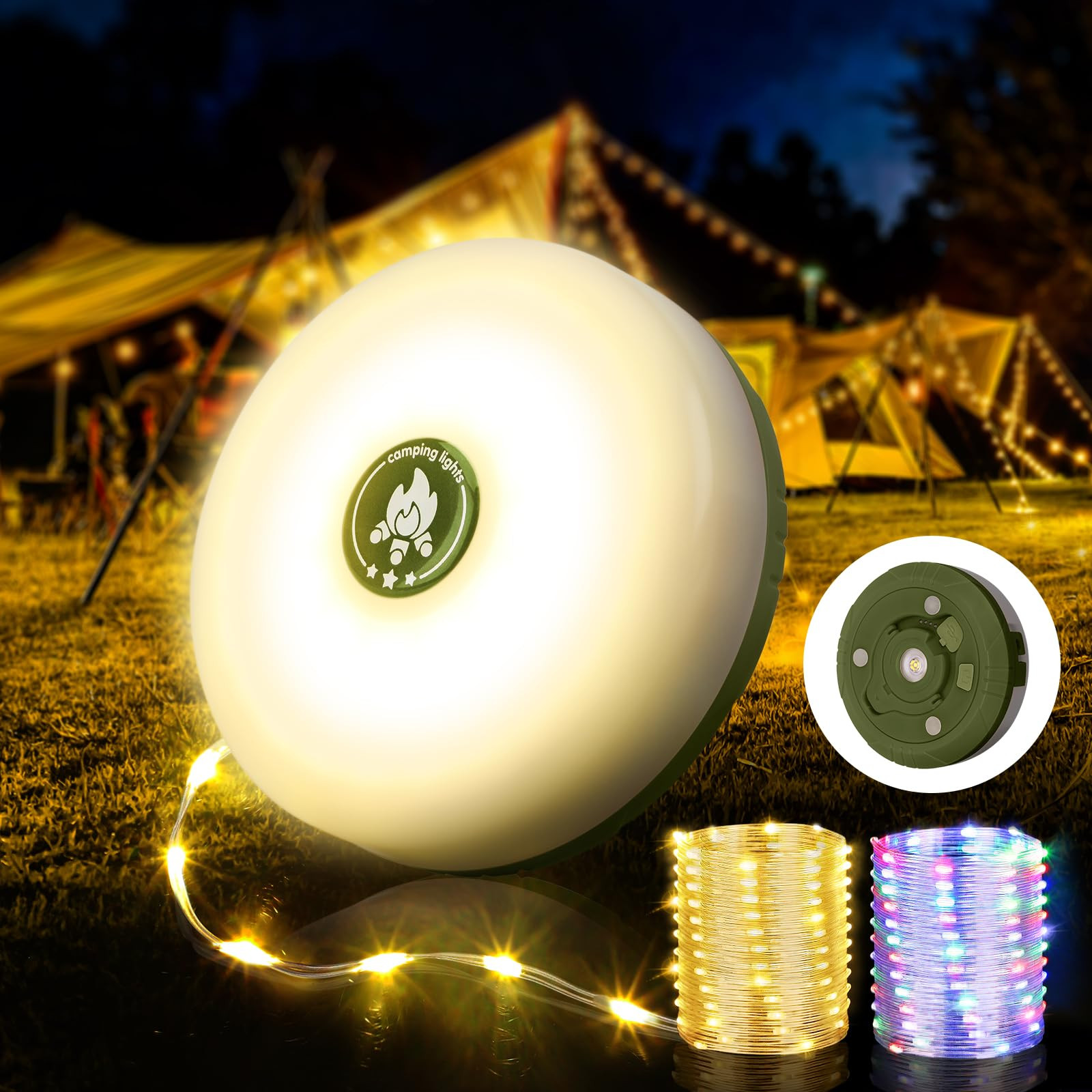 OGERY Camping String Lights, 4 in 1 Quick Storage 32.8FT Rechargeable Tent Lights String with 8 Lighting Modes, Hanging Waterproof Portable LED Lamp for Outdoor Patio Awning Garden Party Essentials | Amazon (US)