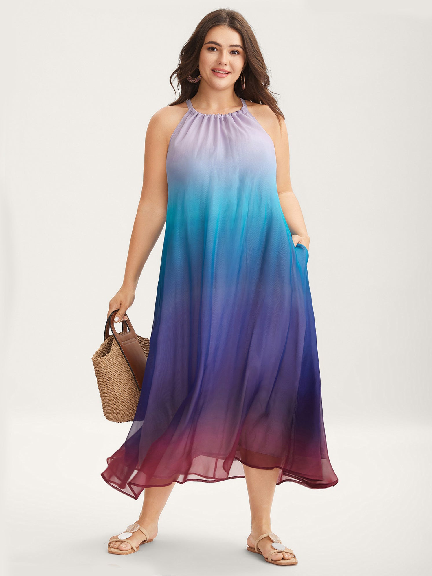 Ombre Gradient Pockets Sheer Midi Dress | Bloomchic