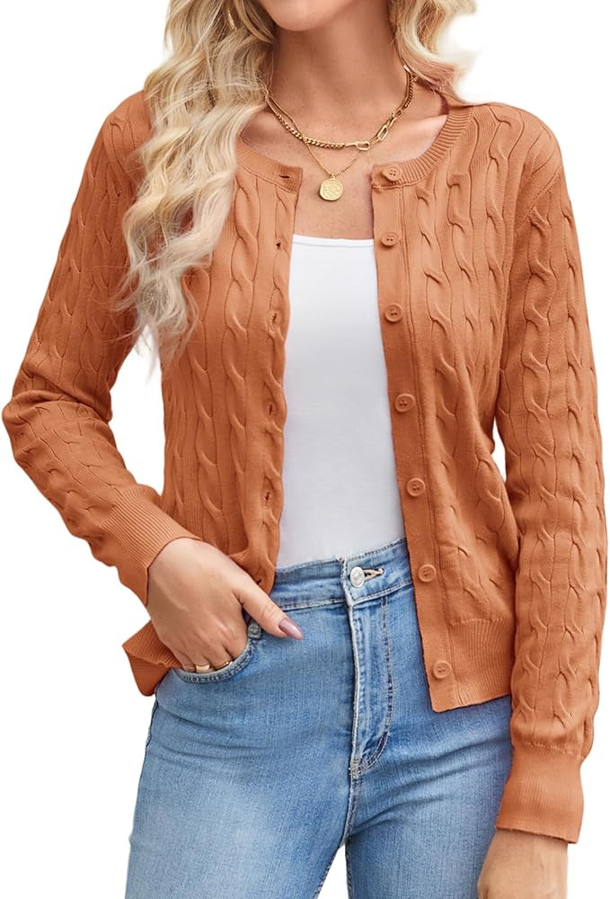 GRACE KARIN Cable Knit Cardigan Sweaters for Women Lightweight Fall Outfits | Amazon (US)