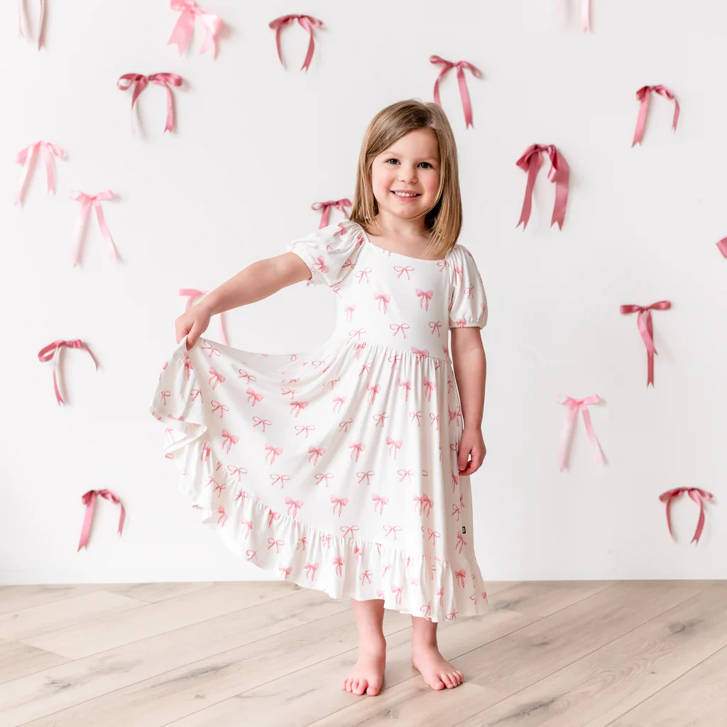 Puff Sleeve Twirl Dress in Bow | Kyte BABY
