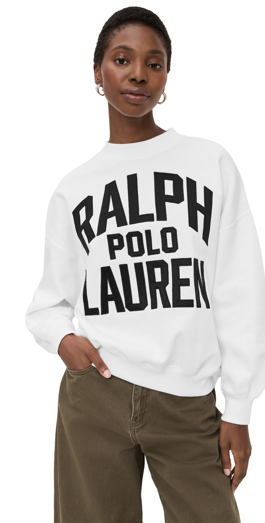Polo Ralph Lauren Vintage Fleece Knit Long Sleeve Crew Neck Sweater White L | Shopbop