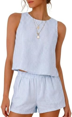 IDEALSANXUN Womens Two Piece Sets Summer Beach Spring Gingham Tank Tops and Plaid Shorts Pajama S... | Amazon (US)