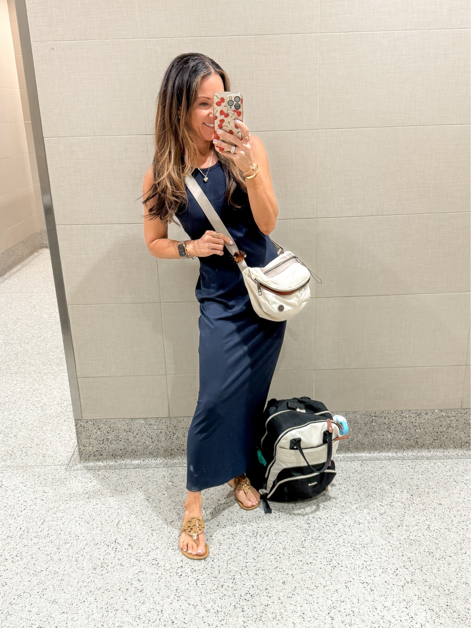 Travel fit. Built in bra dress XS petite, laptop backpack, crossbody bag. Shoes TTS

#LTKootd #LTKTravel #LTKPetite