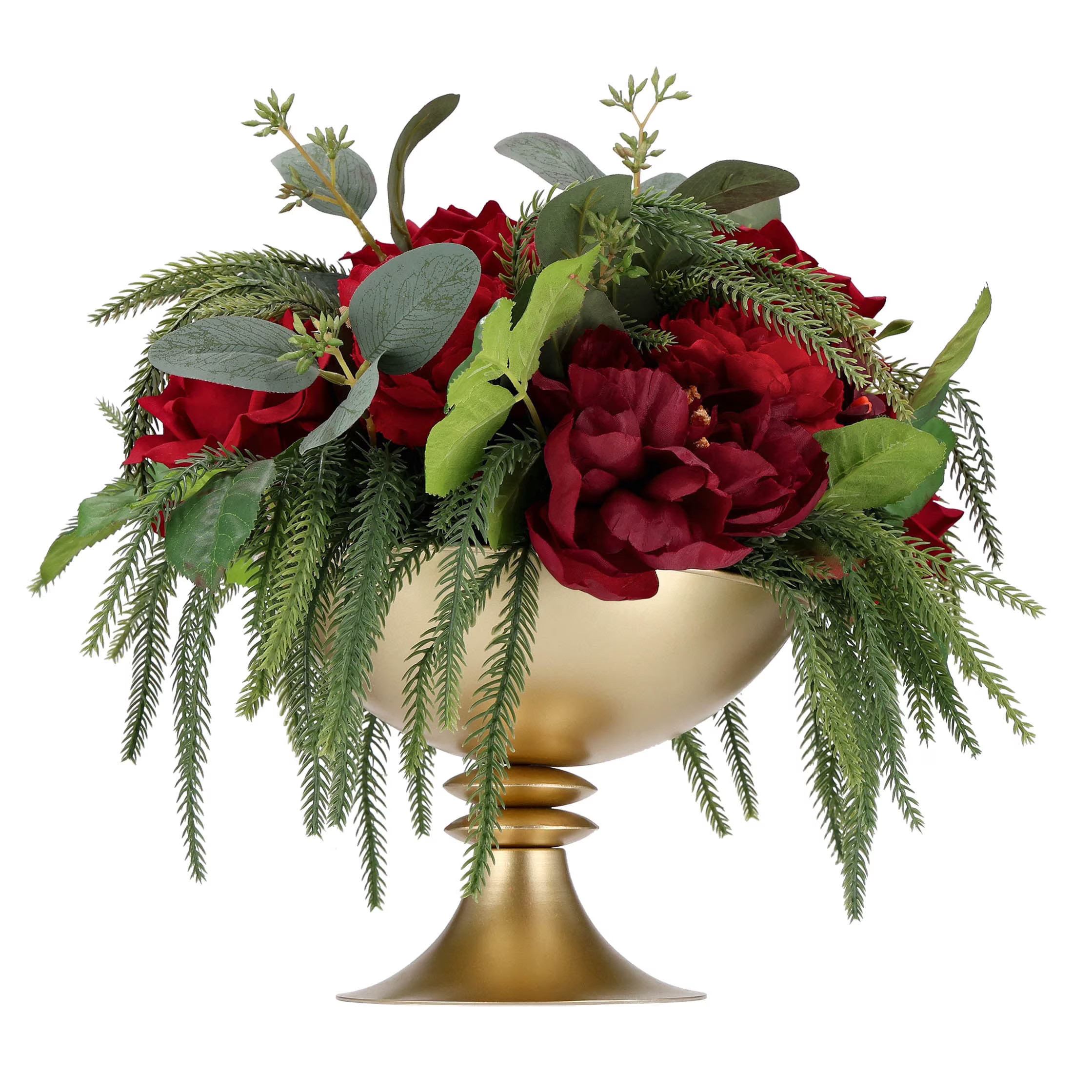 Evergreen and Floral Christmas Arrangement in Metal Pot, Multicolor, 14", by Holiday Time | Walmart (US)