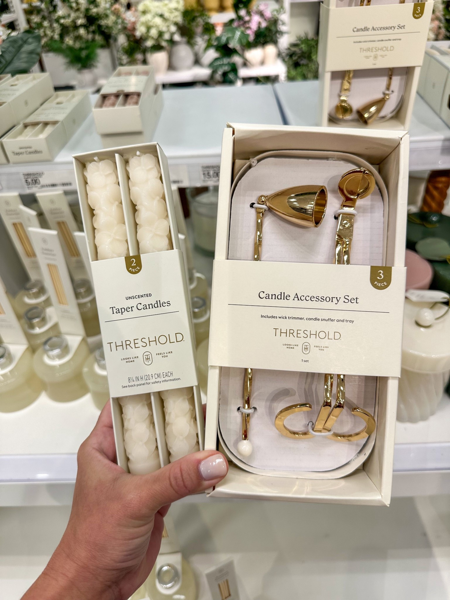 The prettiest gold candle accessories and love these taper candles for spring. They also come in pink. 
#target #springdecor #tapercandle #candlesnuffer 

#LTKHome #LTKSeasonal