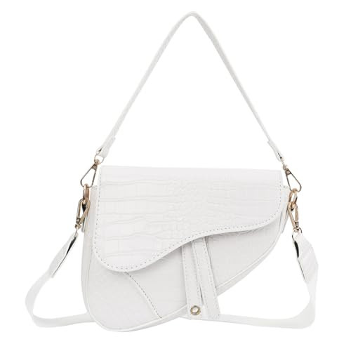 HDE Women's Saddle Shoulder Bag PU Leather Crossbody Purse Crocodile Handbag - White Crocodile | Amazon (US)