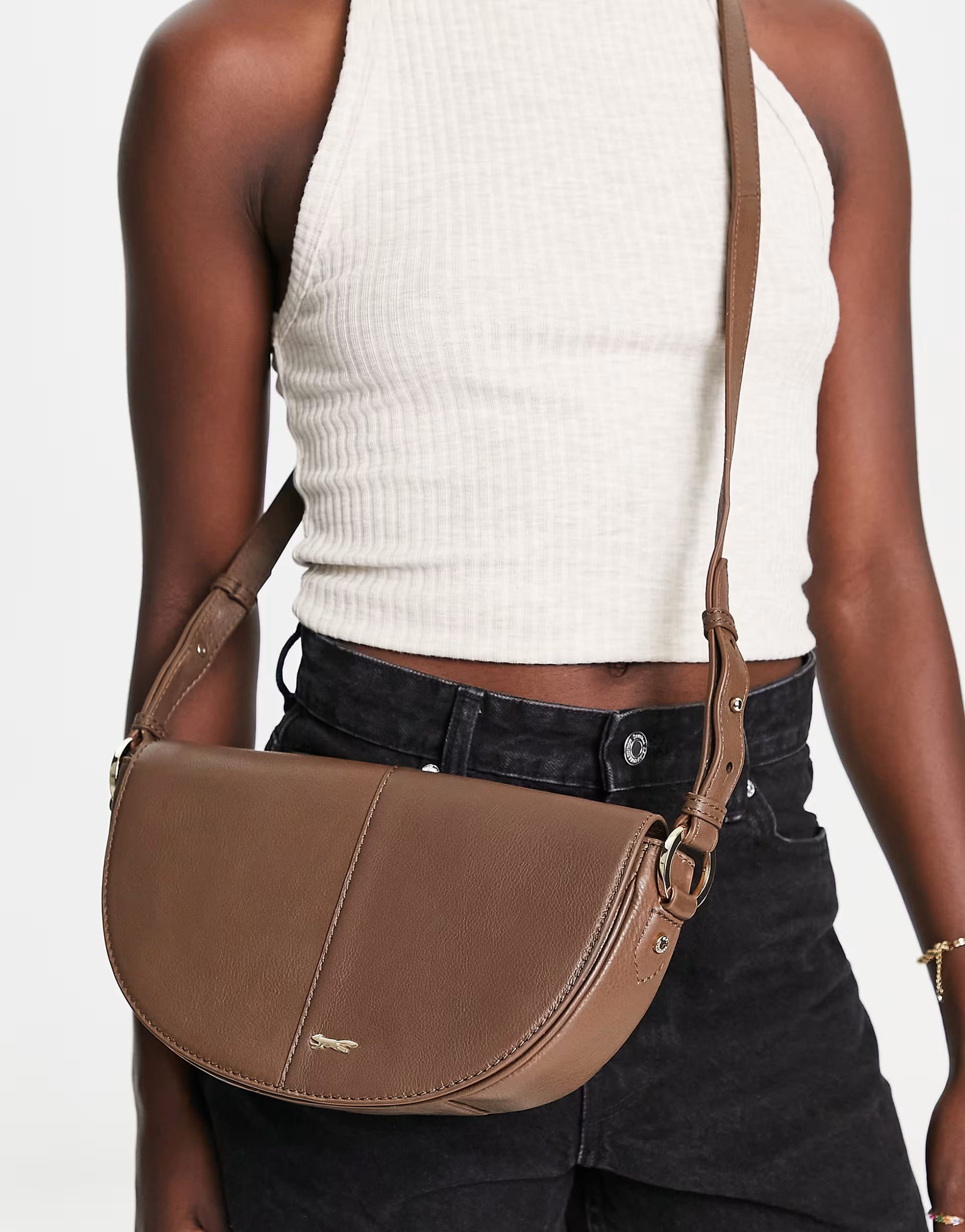 Paul Costelloe leather half moon shoulder bag in brown | ASOS (Global)
