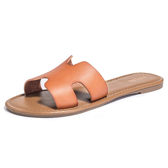 FITORY Womens Flat Sandals Slides Open Toe Slip On Shoes for Summer | Amazon (US)